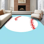 White Baseball Red Stitching Ball Rug