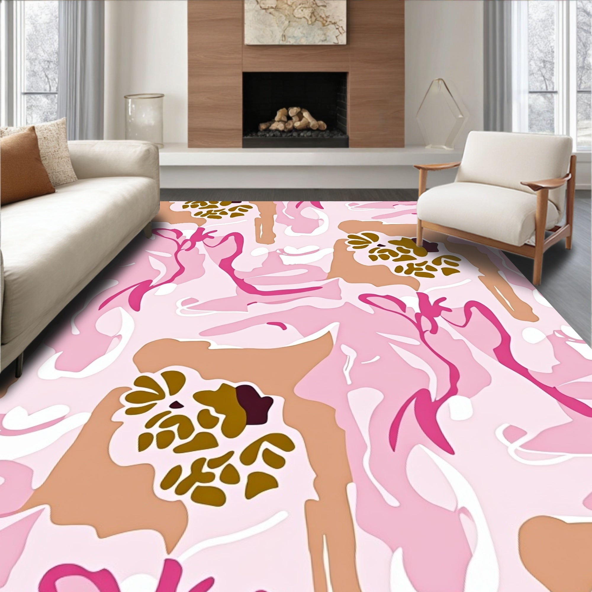 Pastel Pink Abstract Floral Swirl Rug