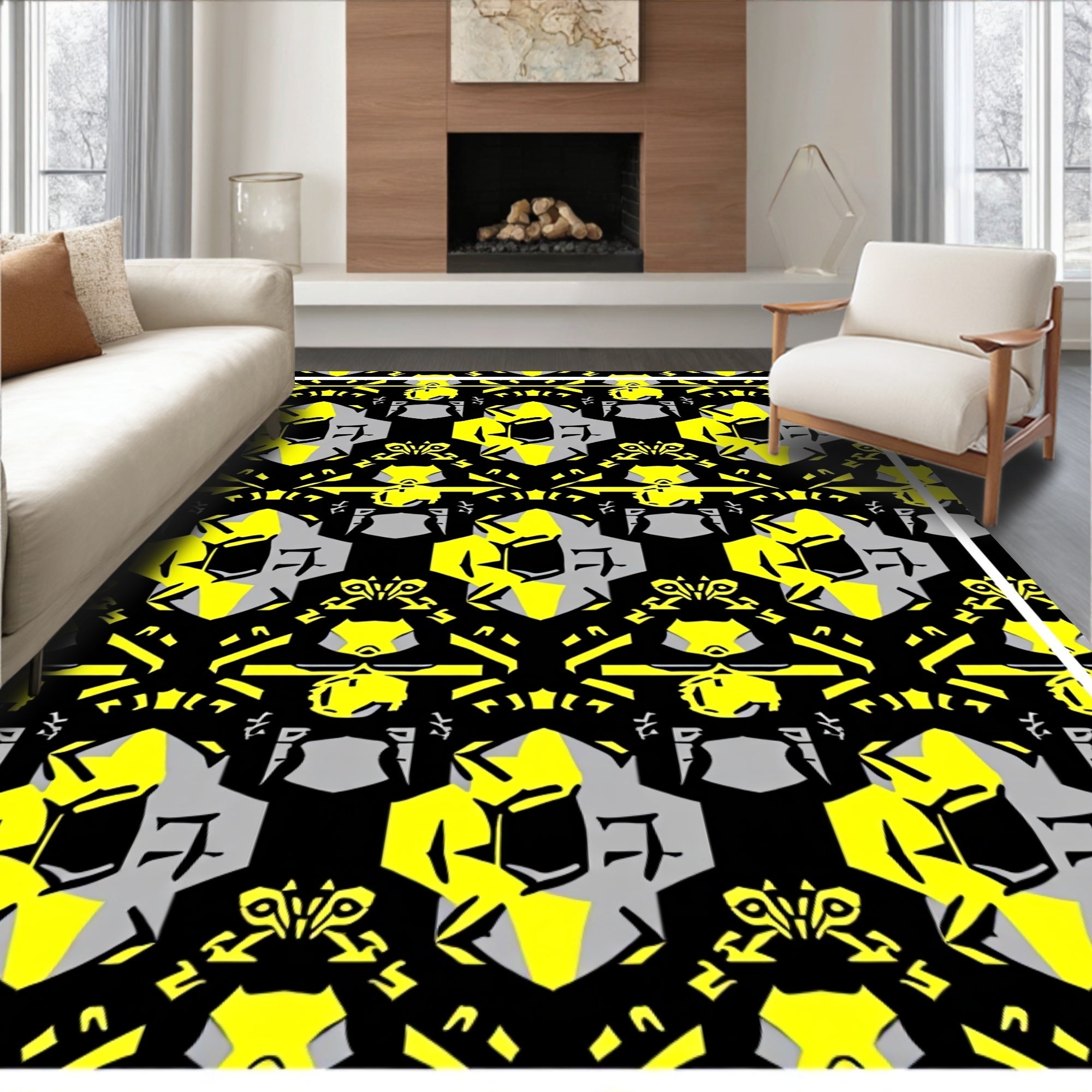 Bold Yellow Gray Geometric Abstract Rug