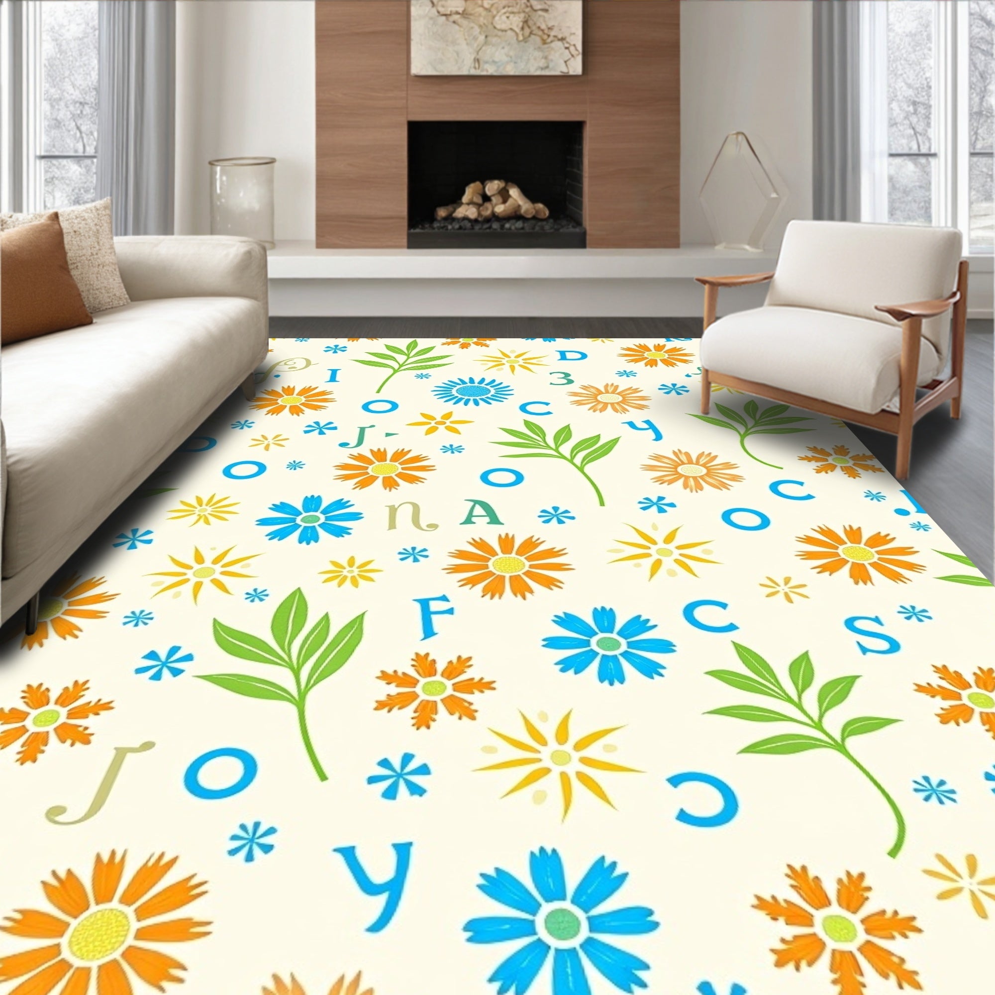 Alphabet Flowers And Leaves Design Rug