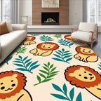 Cute Lion Jungle Leaves Repeat Rug