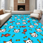 Whimsical White Cat Fish Bone Toss Rug