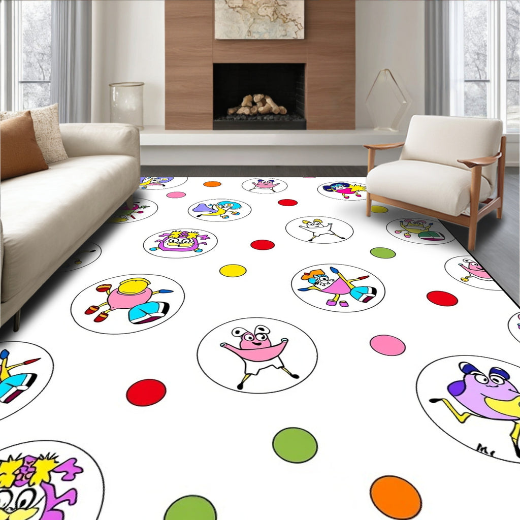 Whimsical Cartoon Characters Dotty Circles Rug