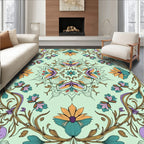 Mint Green Ornamental Floral Mandalas Rug
