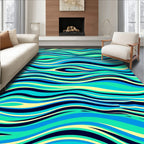 Aqua Teal Yellow Wavy Lines Rug