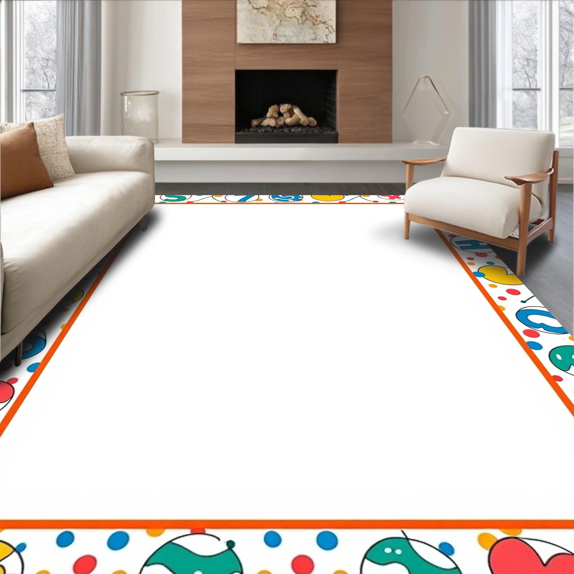 Playful Alphabet And Numbers Border Rug