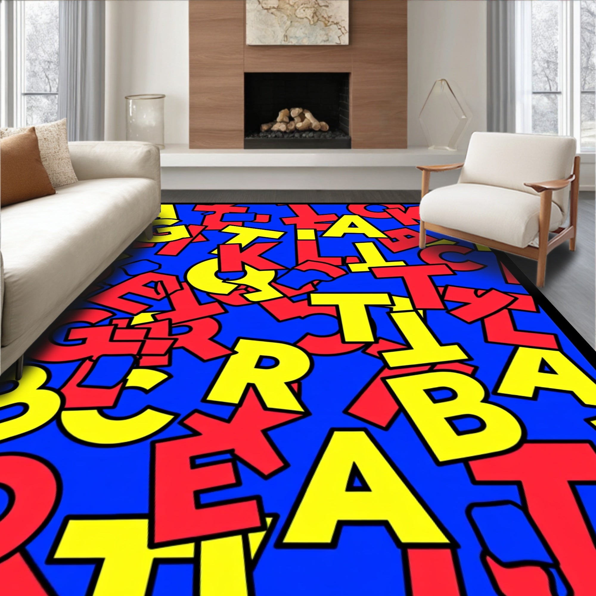 Red Yellow Blue Alphabet Chaos Rug