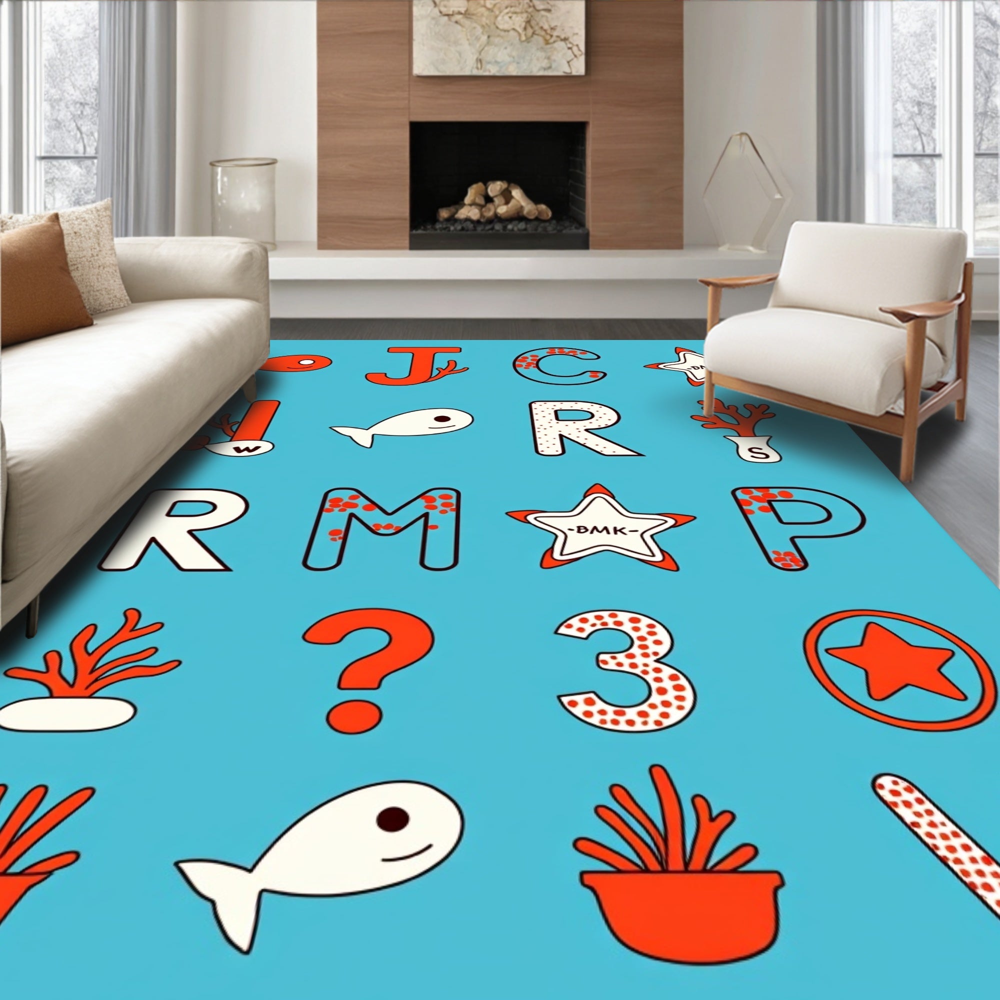 Oceanic Alphabet Coral Fish Star Rug