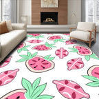 Pink Watermelon Slices Green Leaves Rug