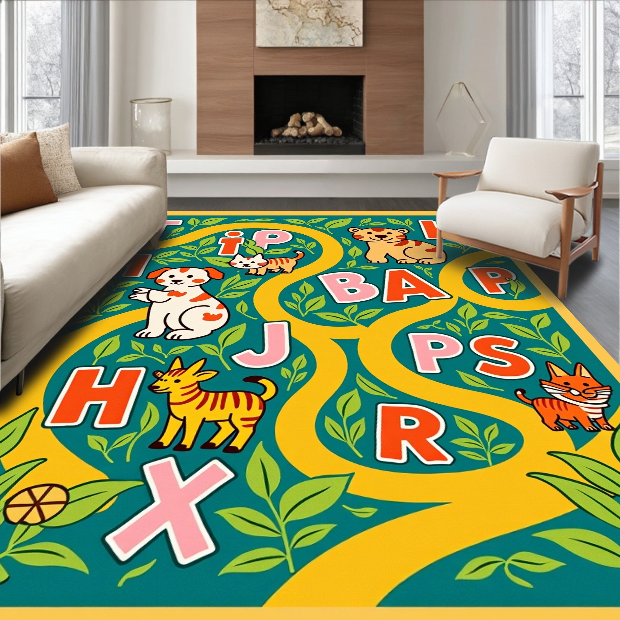 Whimsical Animals Alphabet Jungle Rug