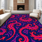 Vibrant Coral Swirl Tribal Rug