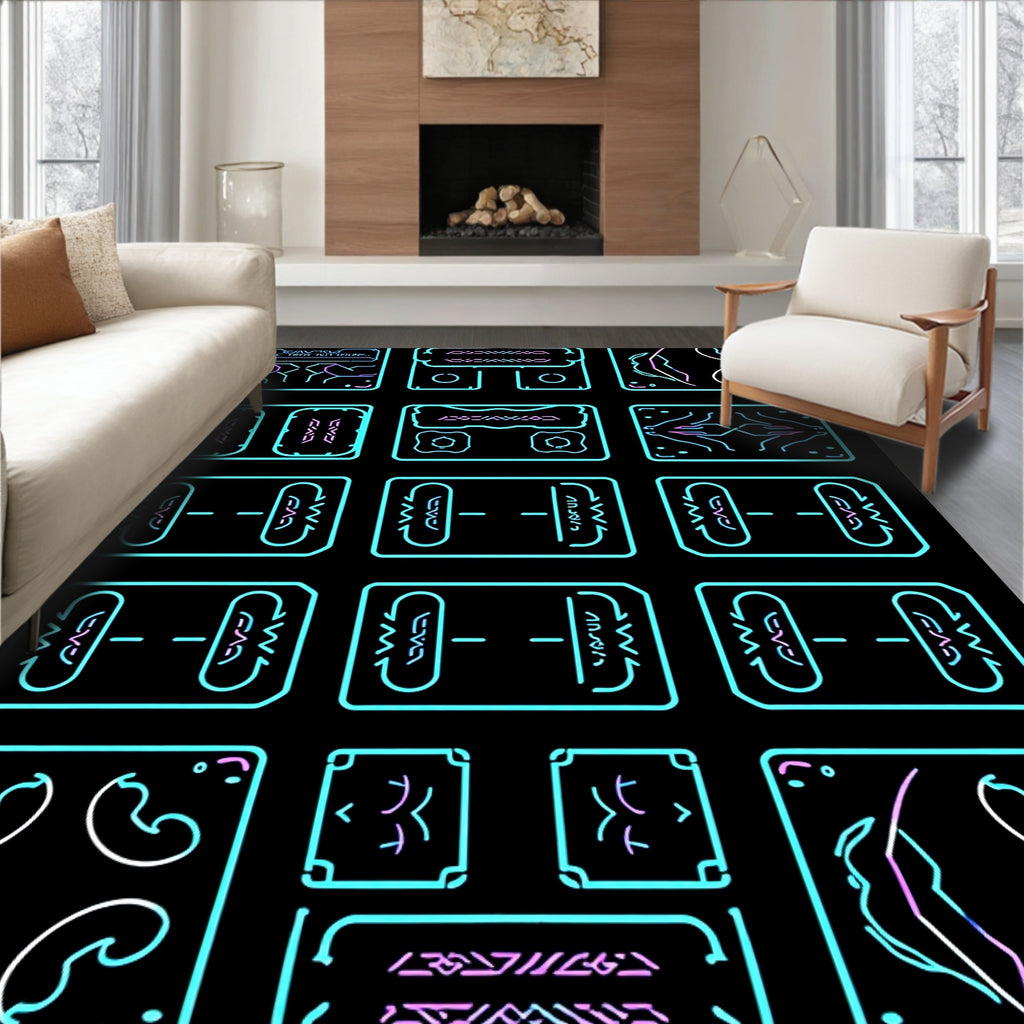 Cybernetic Blue Pink Geometric Frames Rug