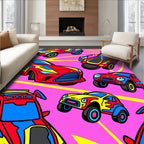 Vibrant Red Blue Yellow Car Collection Rug