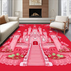 Enchanting Pink Castle Garden Frame Rug