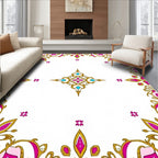 Ornate Pink Gold Teal Medallion Border Rug
