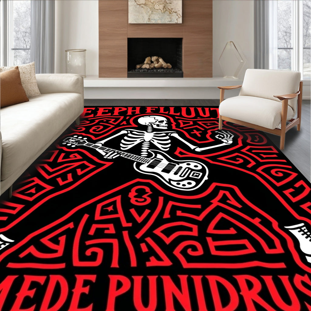Gothic Red Skeleton Guitarist Rug
