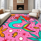 Whimsical Turquoise Mermaid Coral Scene Rug