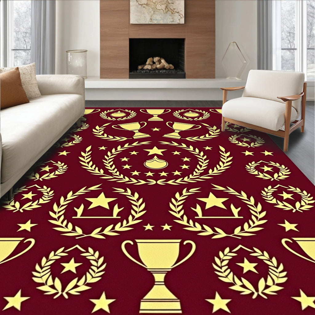 Golden Trophies Laurel Wreaths Stars Rug