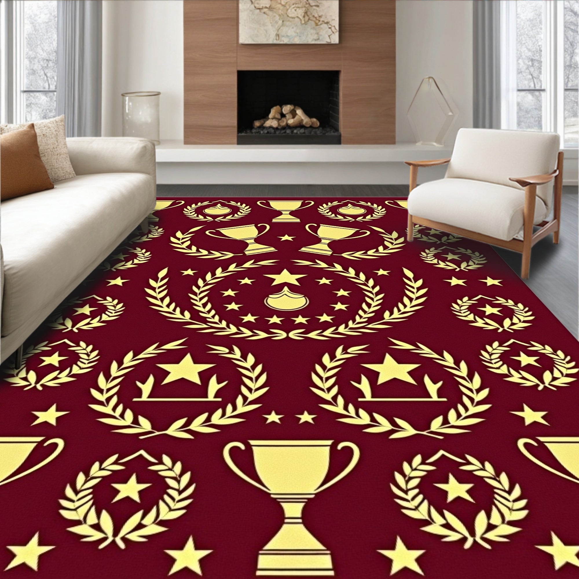 Golden Trophies Laurel Wreaths Stars Rug