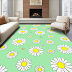 White Daisy Garden Mint Background Rug