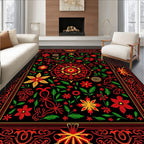 Bold Red Floral Folk Art Rug