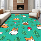 Woodland Creatures Green Leafy Teal Rug