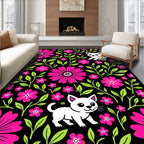Whimsical Pink Floral Kitten Garden Rug
