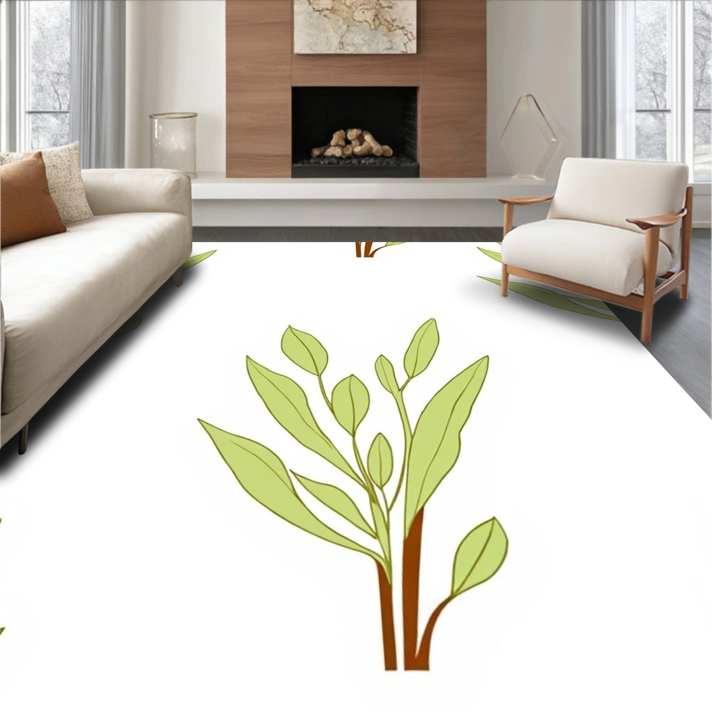 Soft Green Leafy Branch Arrangement Rug