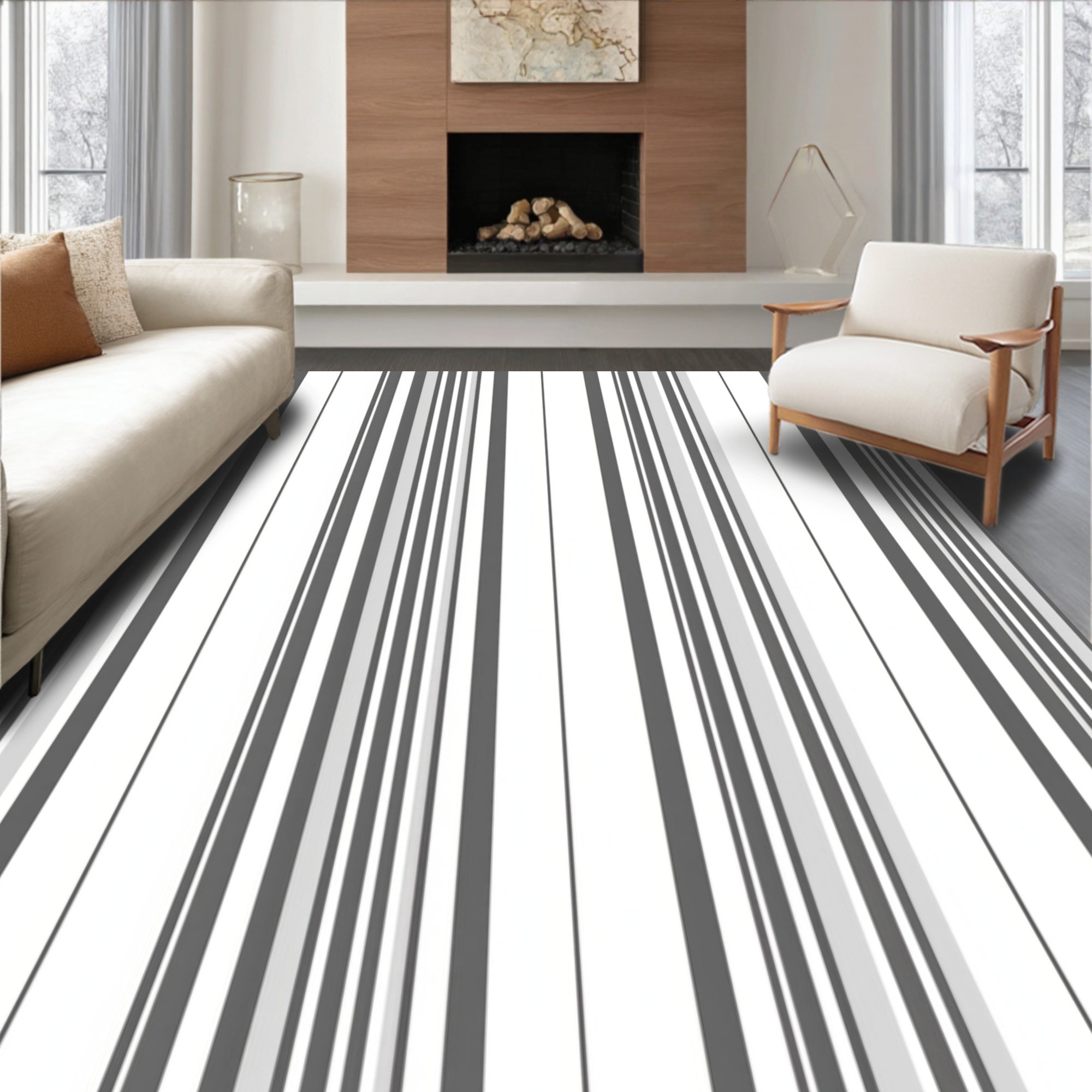 Modern Gray Vertical Stripe Rug