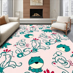 Teal Animals Floral Scrollwork Charm Rug