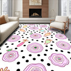 Whimsical Pink Flower Polka Dot Rug