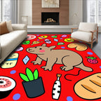 Playful Cartoon Critters and Food Medley Rug