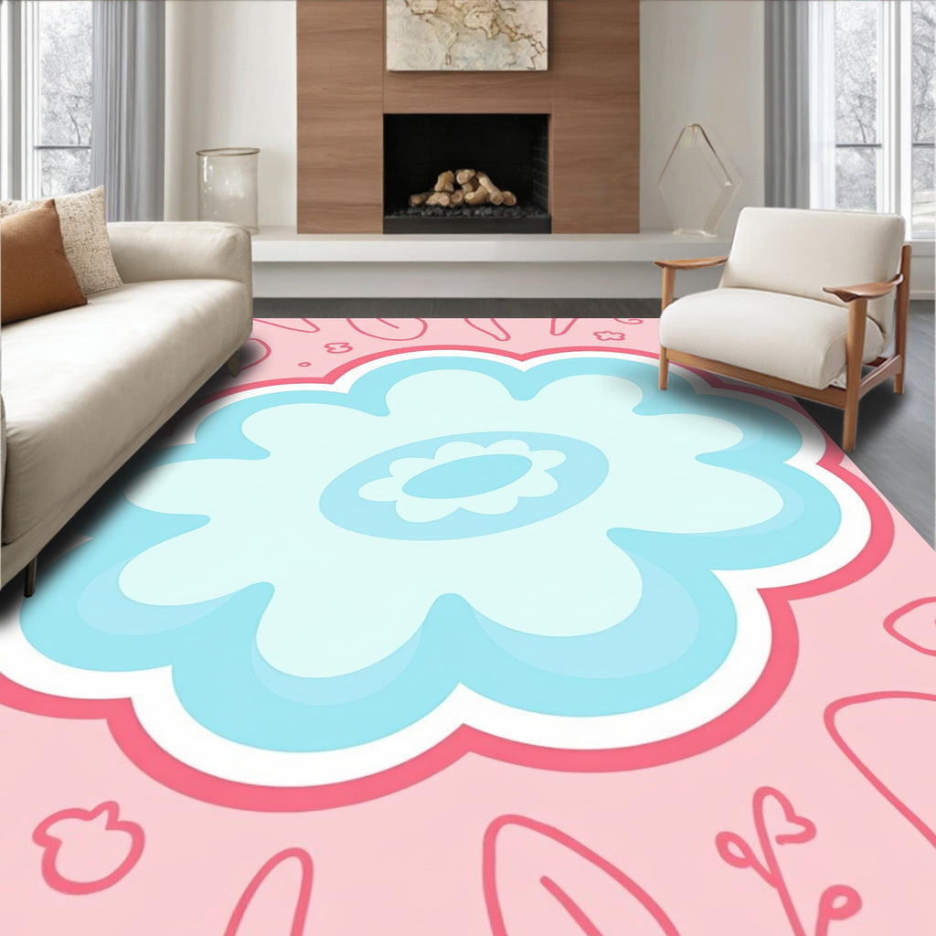 Soft Pink Blue Abstract BlossomRug Rug
