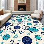 Oceanic Creatures Navy Teal Playful Cartoon Rug