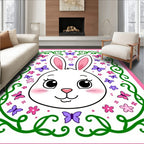Whimsical Bunny Butterflies Pink Green Rug