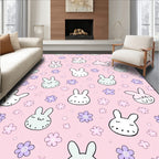 Cute Pink Bunny Flower Collage Rug