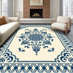 Classic Blue Floral Mandala Border Rug