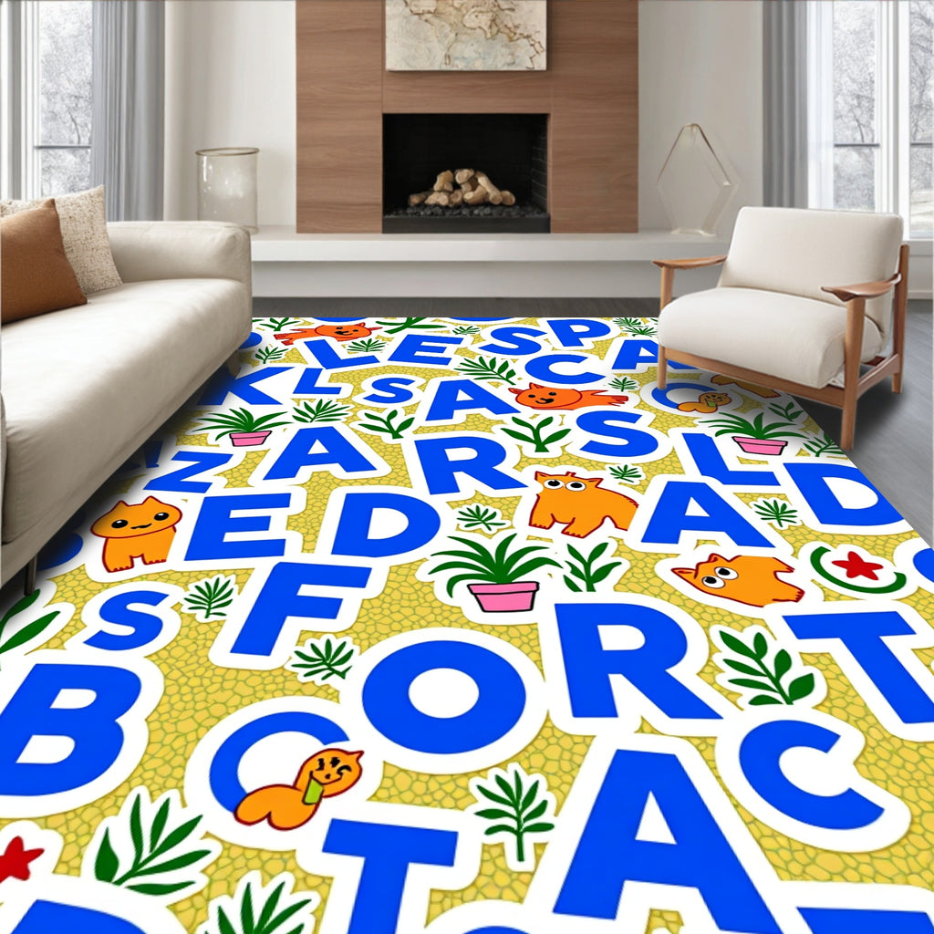Whimsical Alphabet Cats Botanical Play Rug