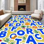 Whimsical Alphabet Cats Botanical Play Rug