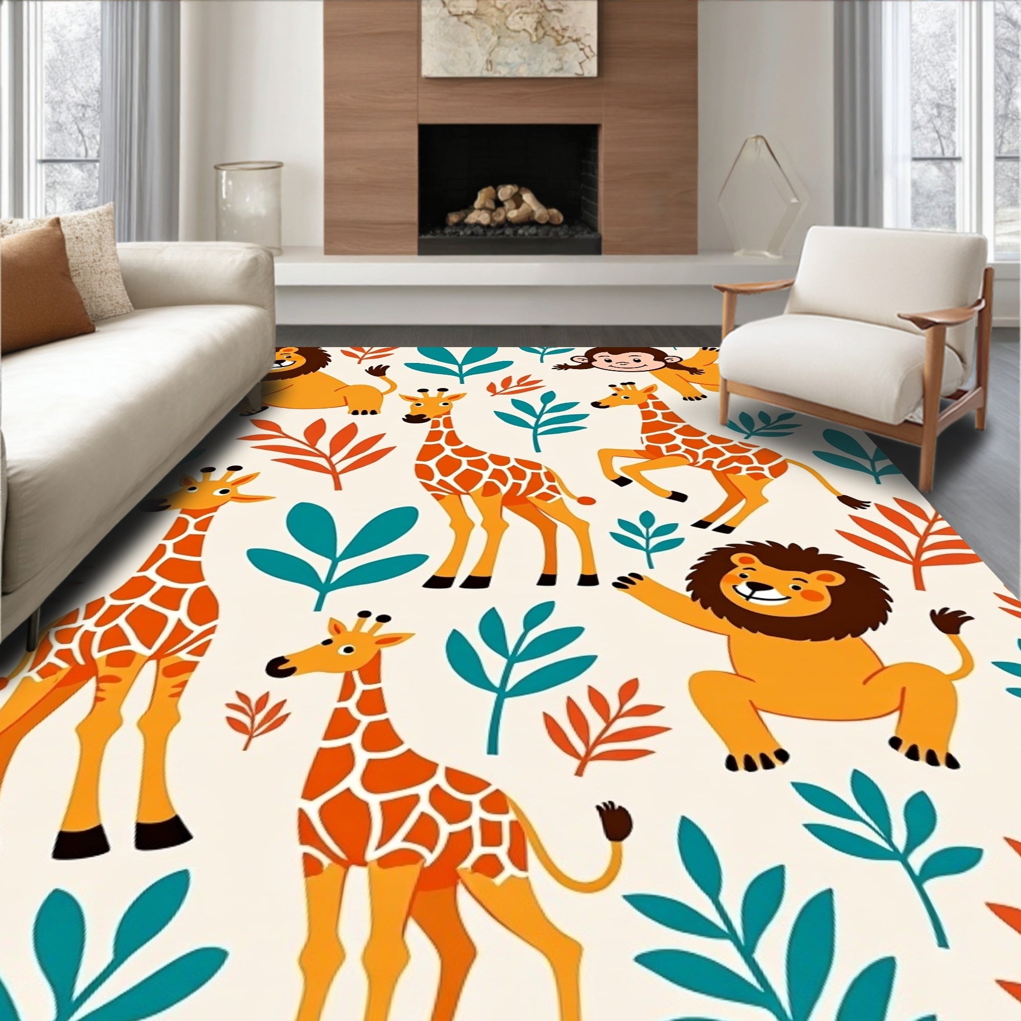 Whimsical Jungle Safari Animals Garden Rug
