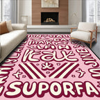 Pink Cream Retro Typographic Collage Rug