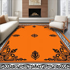 Vibrant Orange Black Scrollwork Border Rug