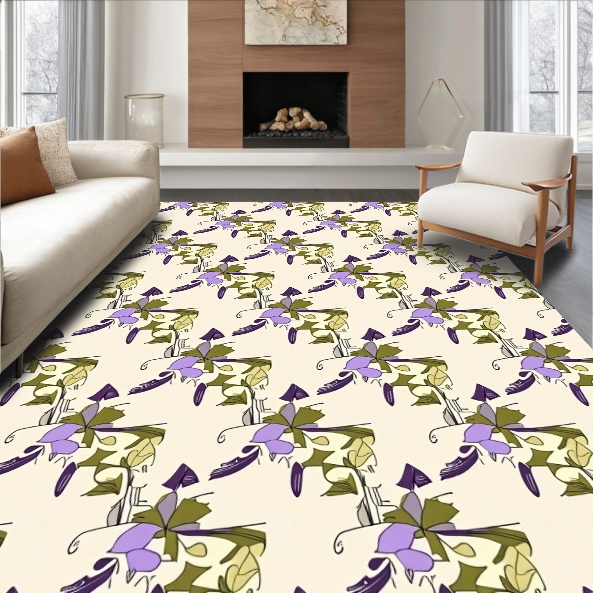 Lavender Purple Botanical Outline Rug