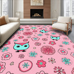 Cute Pink Owl Flower Garden Rug