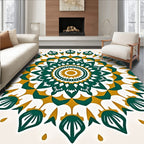 Emerald Gold Radiant Sunburst Mandala Rug