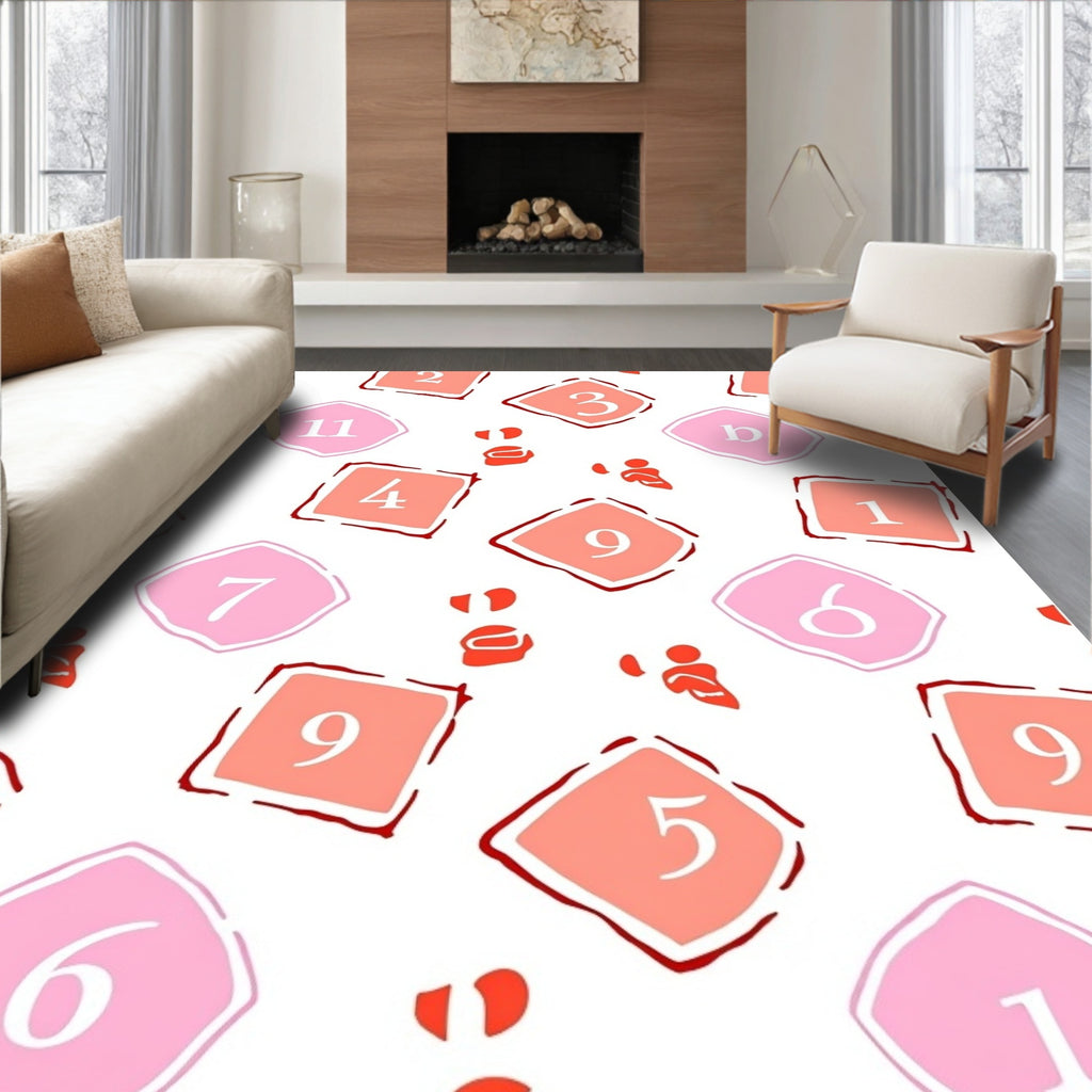 Playful Pink And Coral Number Squares Rug