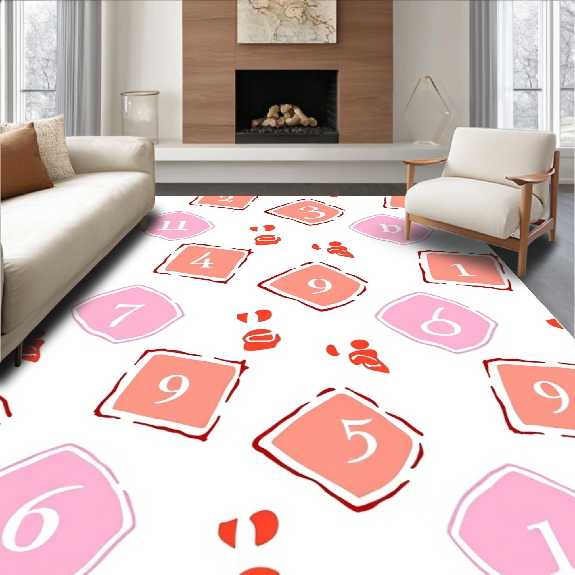 Playful Pink And Coral Number Squares Rug