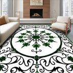 Earthy Forest Green Scrollwork Medallion Rug