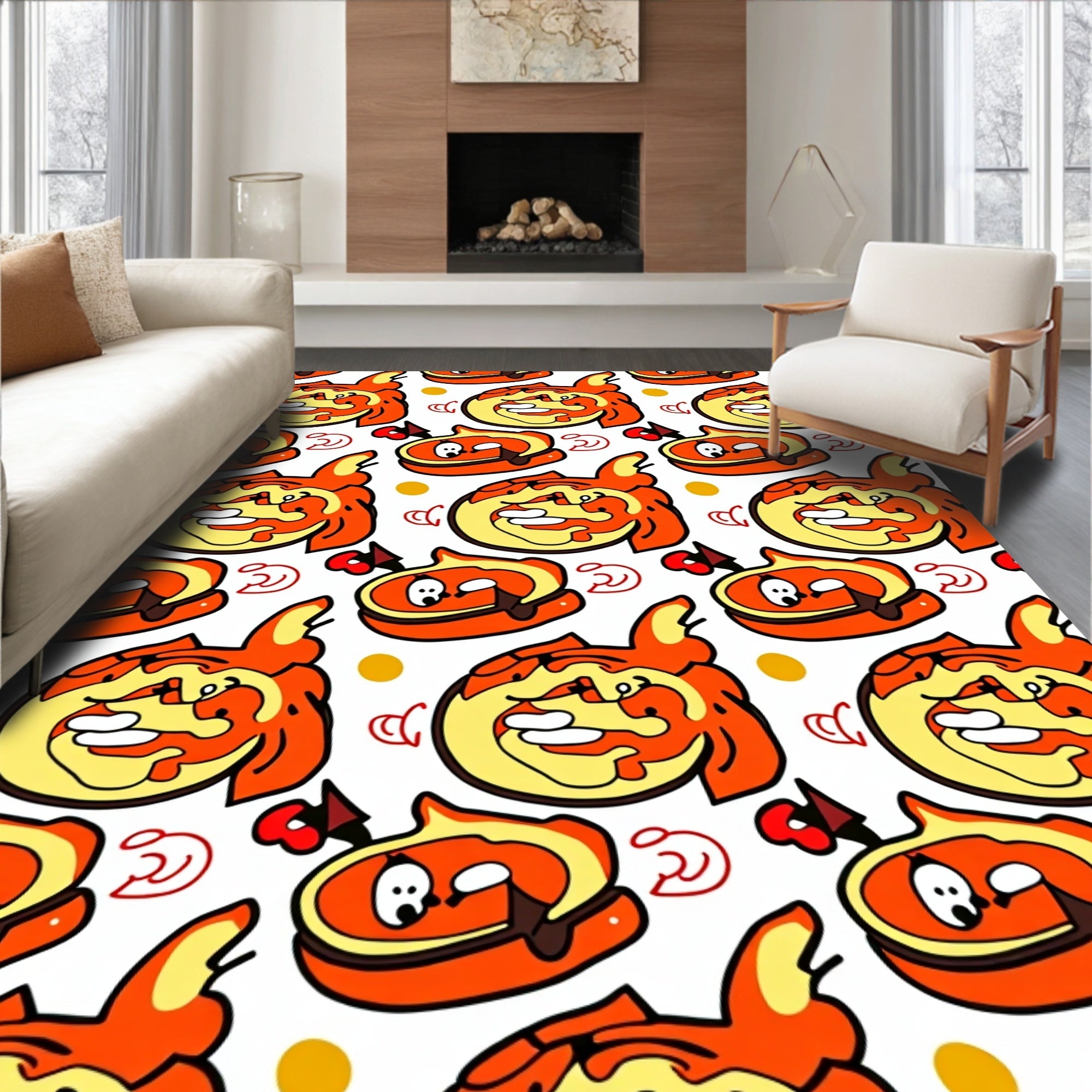 Whimsical Orange Character Spot Rug