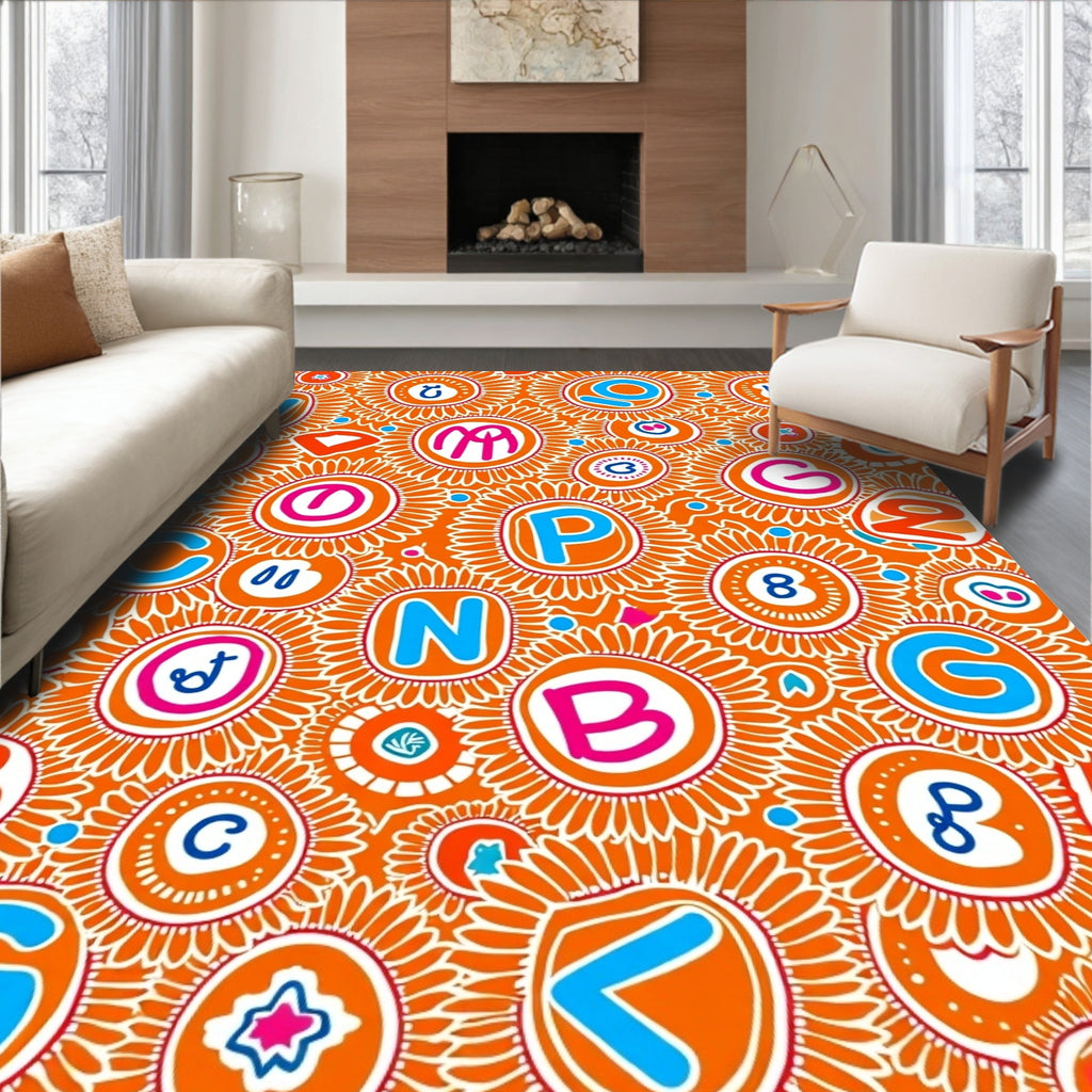 Orange Sunflower Alphabet Explosion Rug